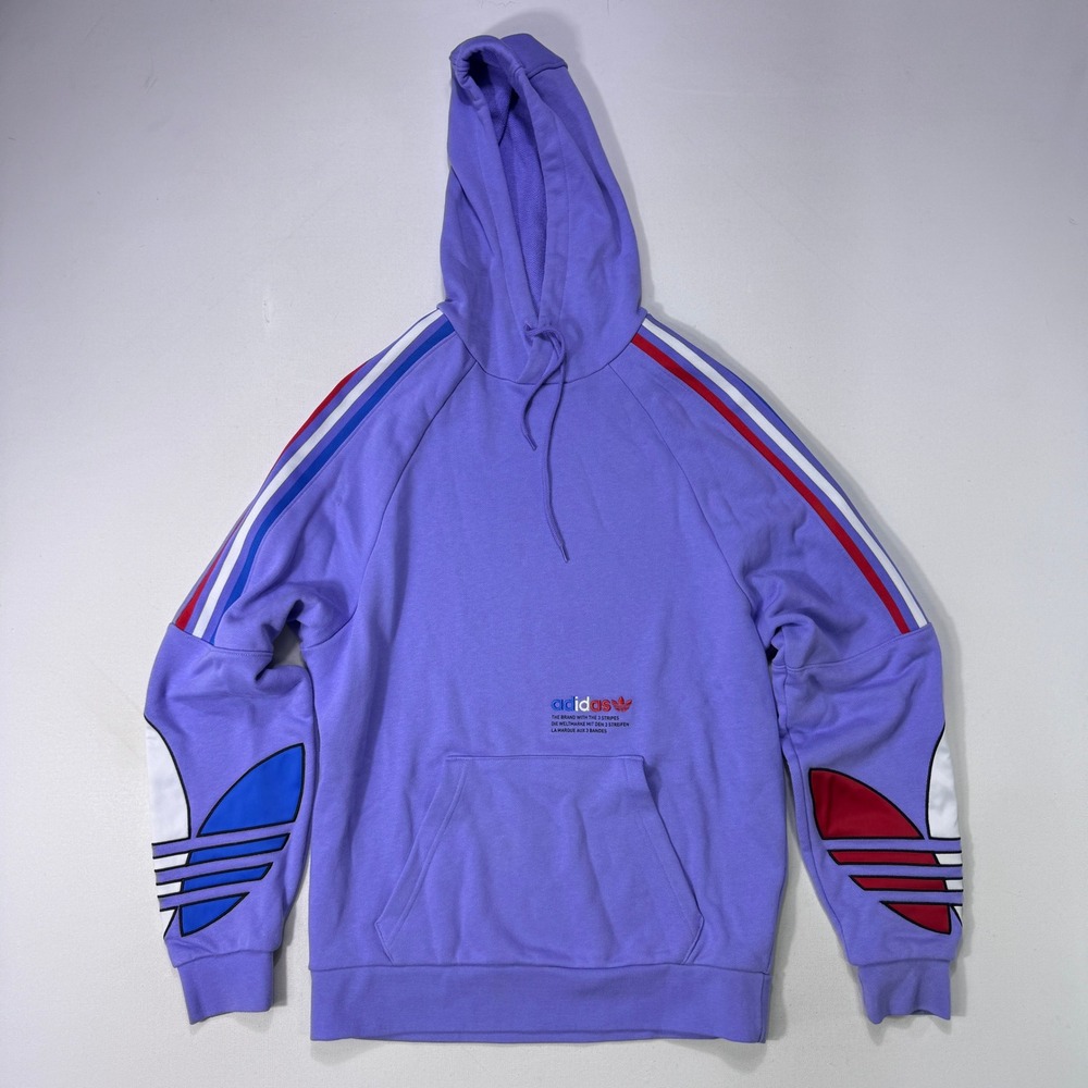Adidas Originals Tricolor Hoodie Mens Small Purple Trefoil GN4447 Pullover Sweat